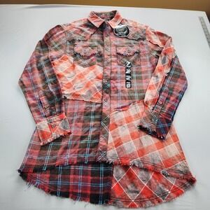 Angry Minnow Womens Size M Signature Flannel Shirt Cherry Picked Plaid NWT